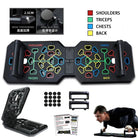 Foldable portable push-up board with color-coded muscle target zones for chest, shoulders, triceps and back training