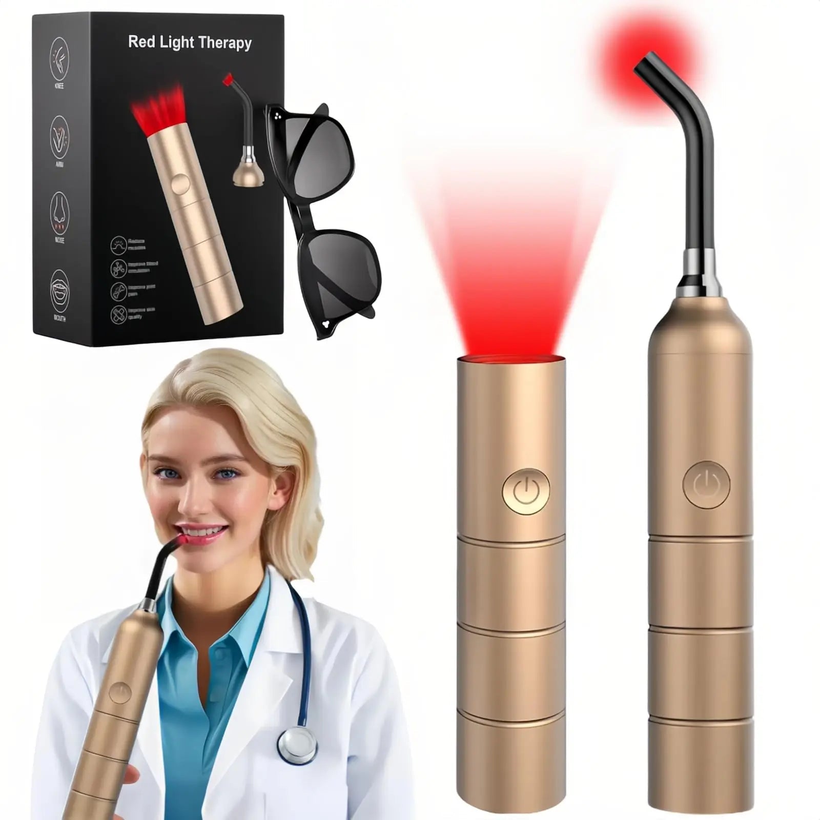Oral light therapy wand designed for gentle application inside the mouth area