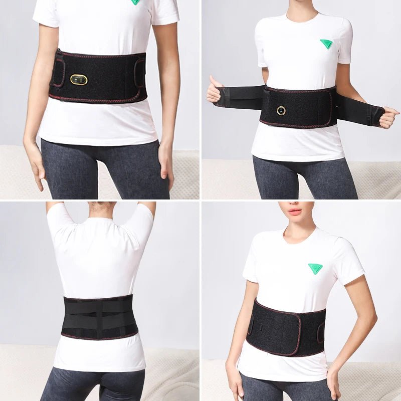 Red light therapy belt worn around the waist to support lower back comfort during daily routines