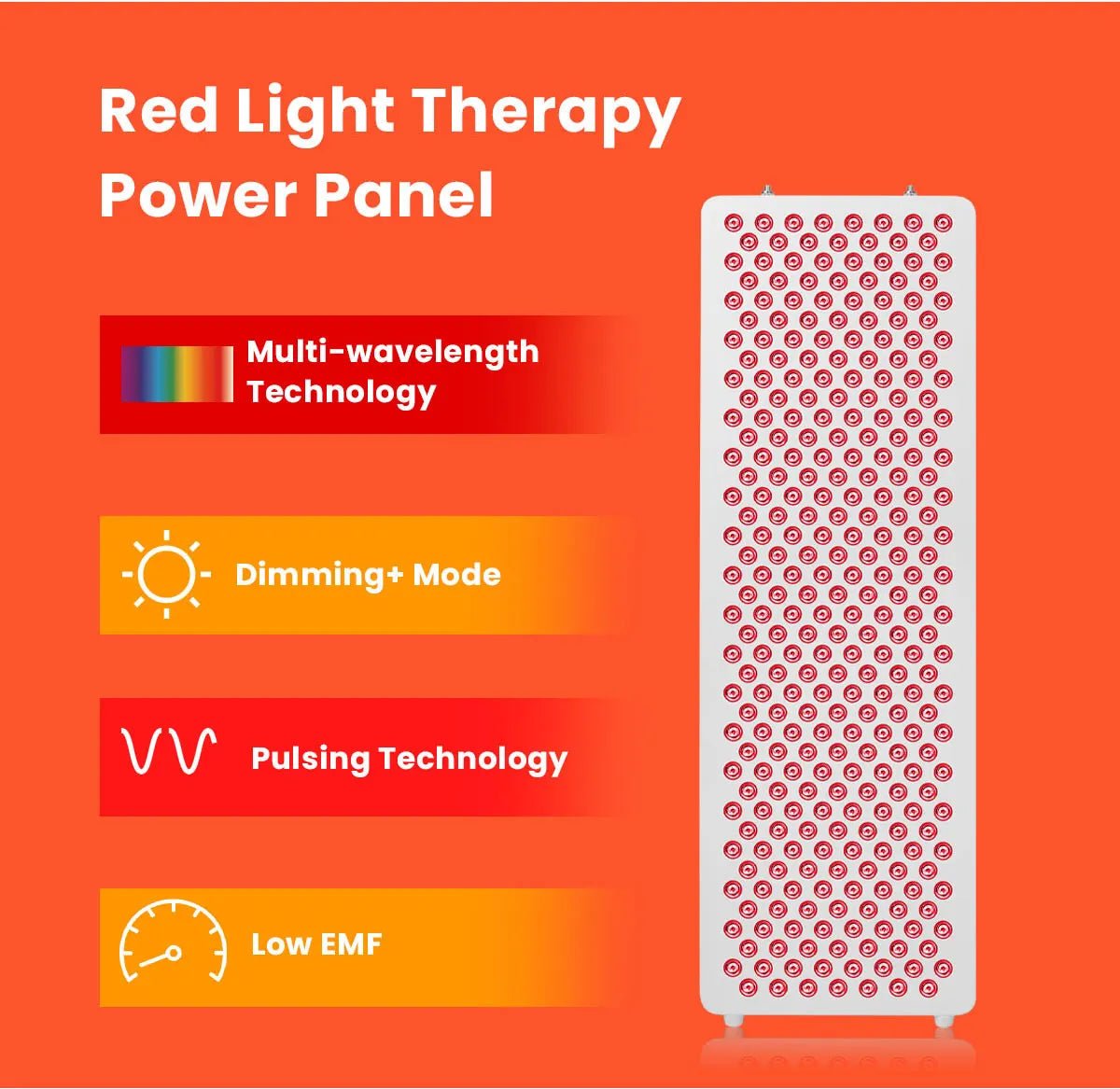 Red and infrared light therapy panel illustrated for use in home gyms clinics and professional wellness studios