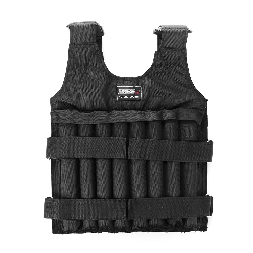 Removable weight blocks inserted inside adjustable weighted vest compartments.