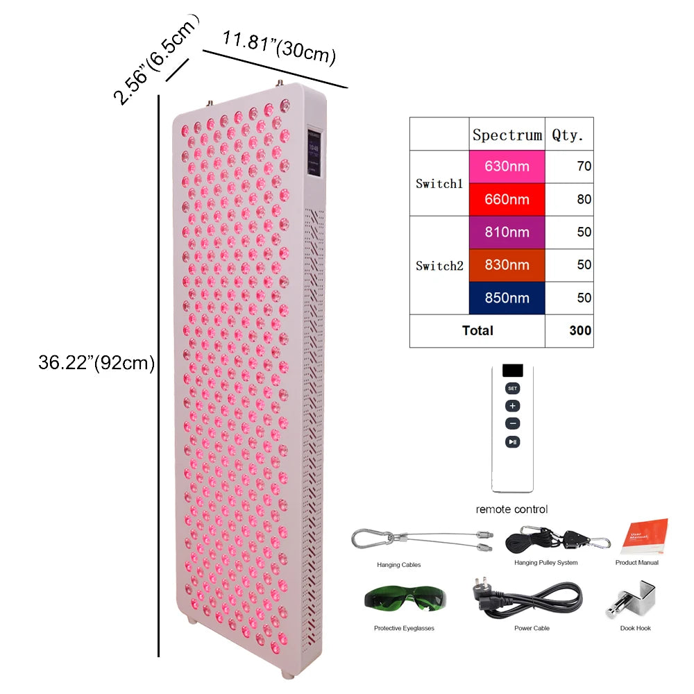 New Arrival touch screen 1500W Led Panel Red Light Therapy 630Nm 660Nm 810Nm 830Nm 850Nm Red Light Therapy Panel RL300MAXC - Zack Fitness