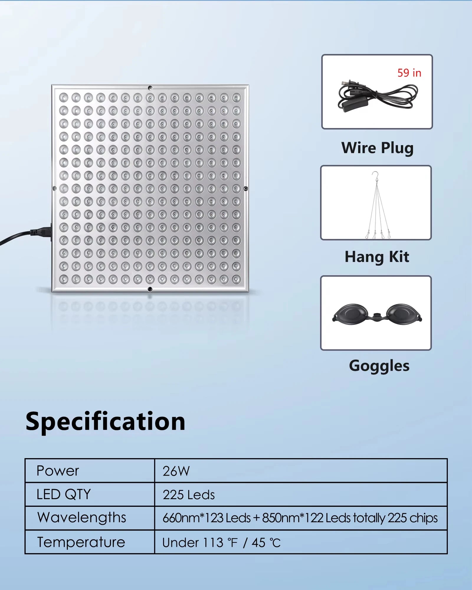 Red Light Therapy Panel – 225 LEDs (660nm & 850nm) for Skin, Pain Relief & Recovery - Zack Fitness