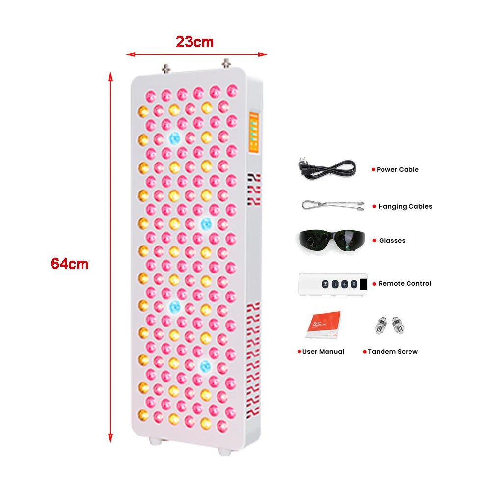 Side view of full spectrum red light therapy panel showing LED layout