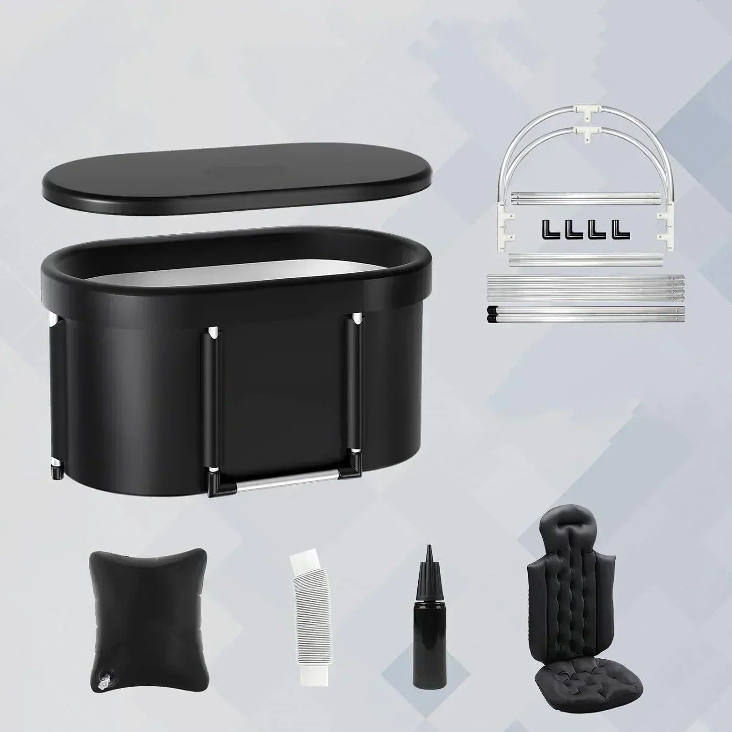 Folded ice bath tub stored compactly after use