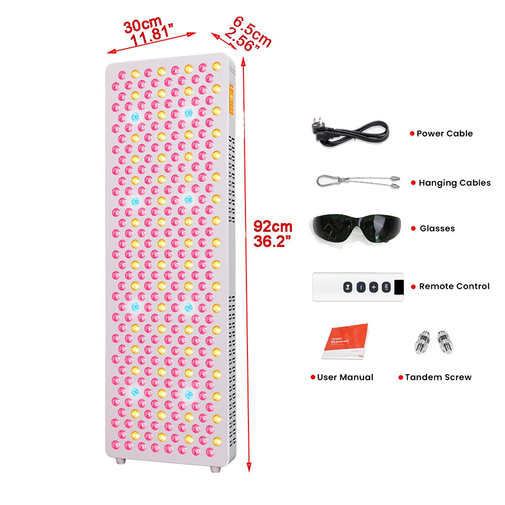 Full spectrum red light therapy panel targeting upper body wellness routine