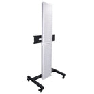 Whole body red light therapy panel mounted on adjustable standing frame for easy positioning