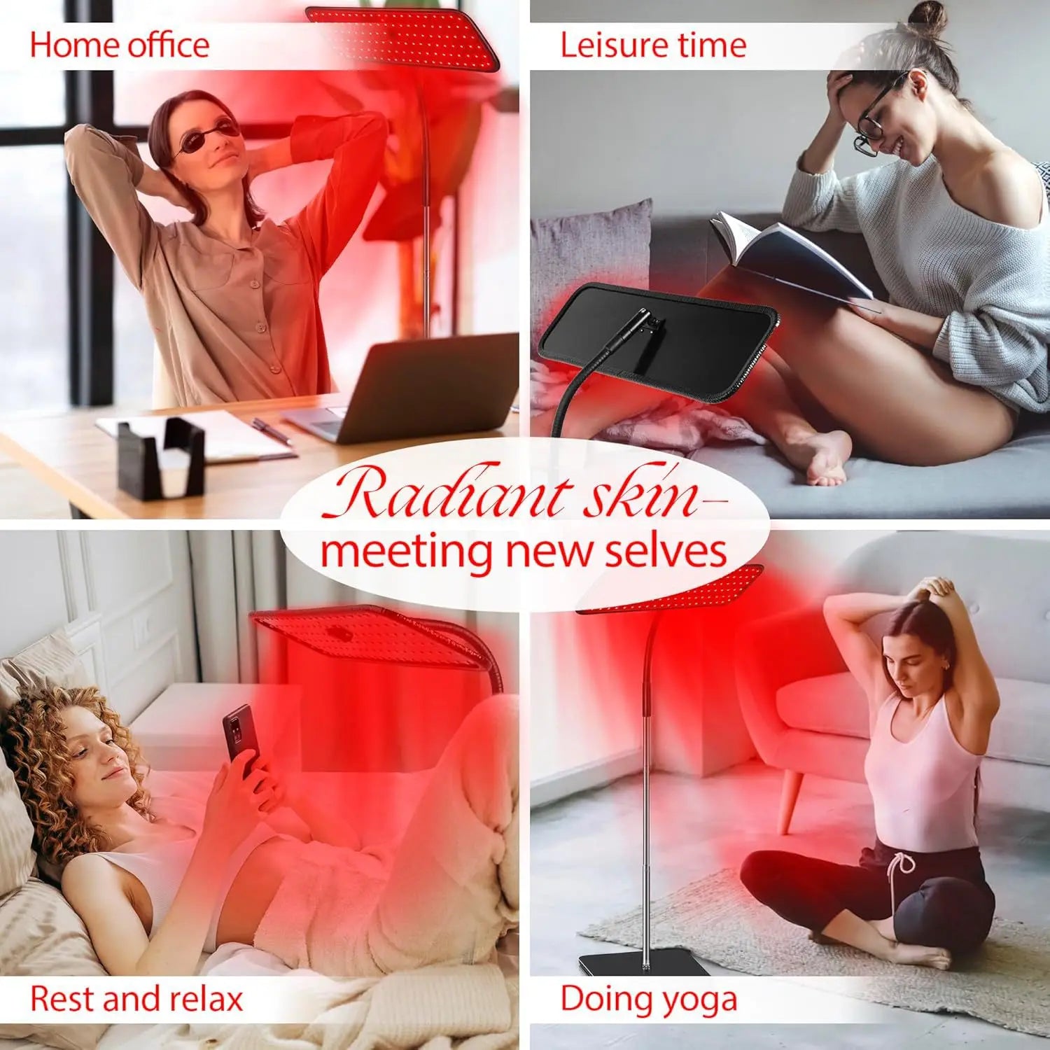 Adjustable red light therapy panel with height stand for targeted body wellness use