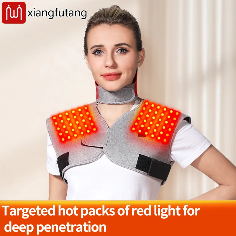 wearable heated shoulder massager with vibration and red light therapy