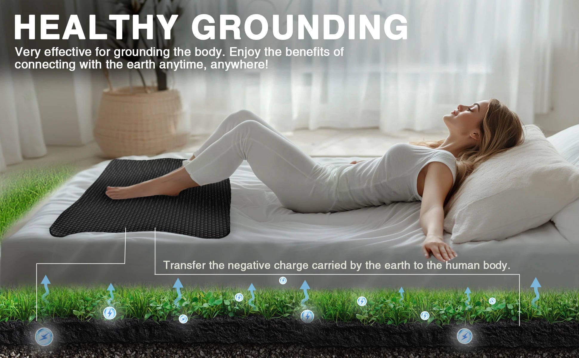 grounding sleep mat used for natural earthing indoors on bed