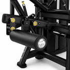 Close-up of adjustable roller and pivot mechanism on CBL43 leg extension and seated leg curl machine