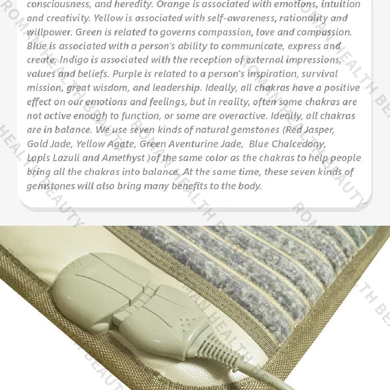 Far infrared bio-crystal therapy mat shown during meditation and wellness practice
