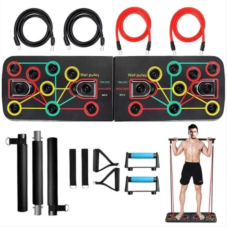Color coded push up board designed to target chest shoulders back and arms