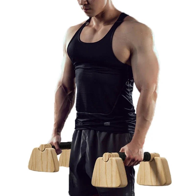 Wooden push up bars set for home calisthenics and bodyweight workouts