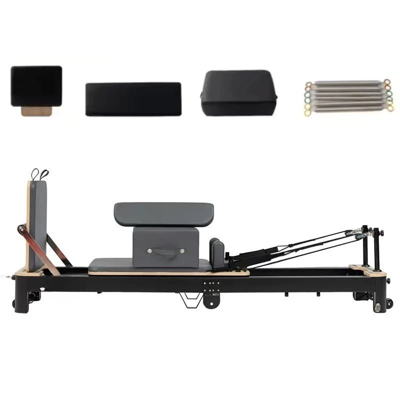 Pilates reformer machine with aluminum frame for strength and balance training