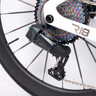 Lightweight crankset and chainring on ultralight carbon road bike with 1x drivetrain