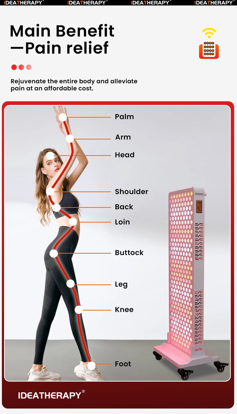 Full spectrum red light therapy panel designed to support longevity-focused wellness routines, recovery protocols and long-term physical performance.