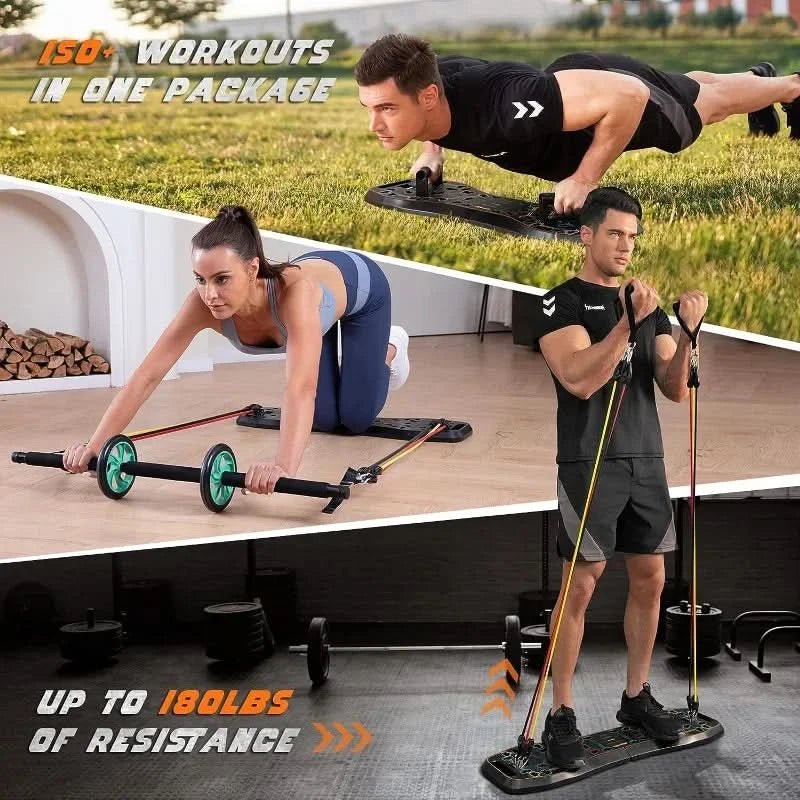 Man training at home using portable home gym system for full body workout