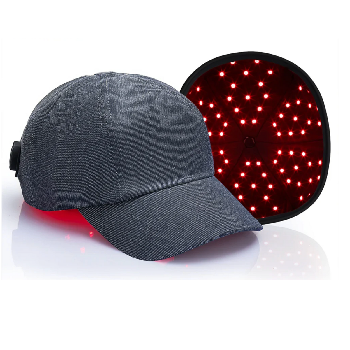 Red light therapy cap used as part of daily scalp and hair self-care
