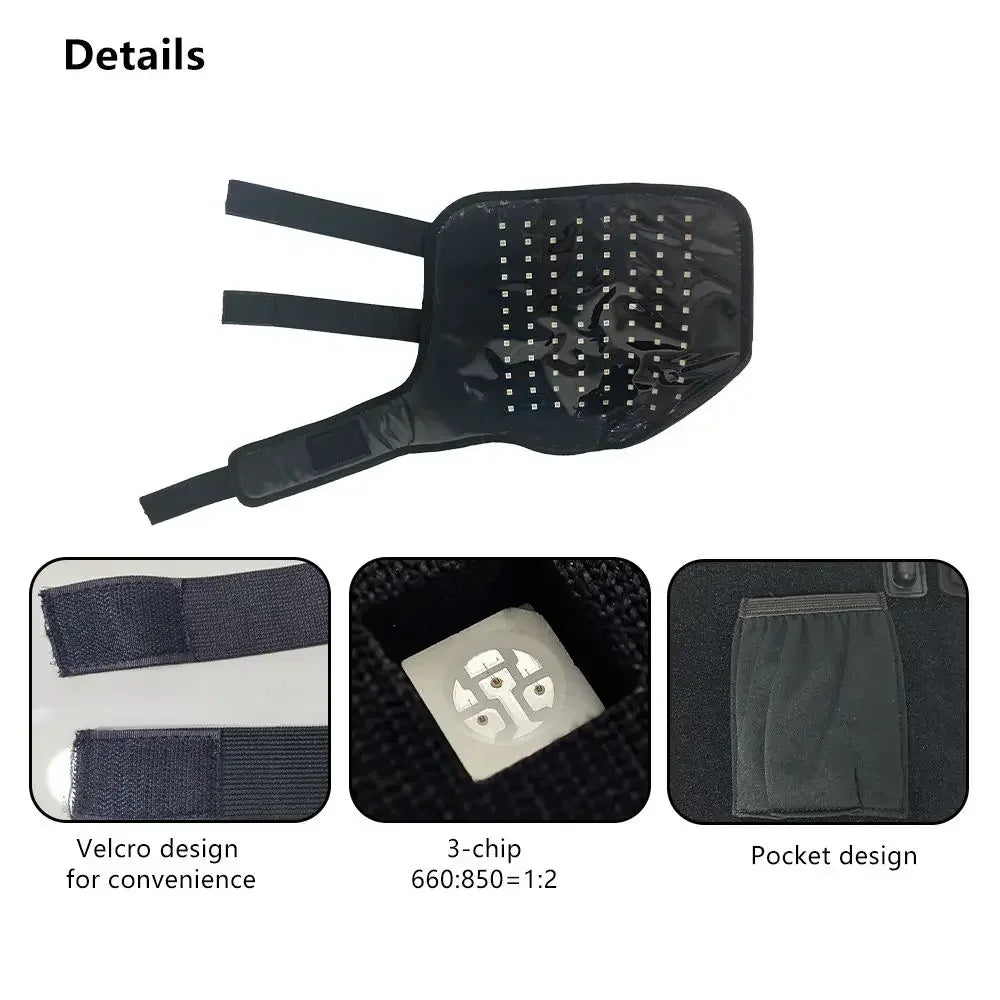 Horse red light therapy pad positioned on joints for pain relief support
