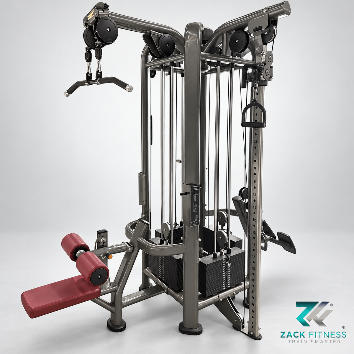 Commercial 4-station multi-jungle cable machine angled view